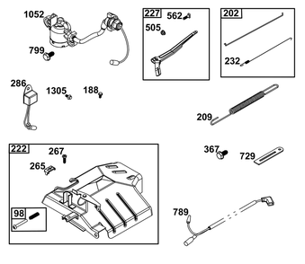 Controls Group Diagram and Parts List for 25U135-0002-G1 200000 - 399999 Briggs and Stratton Engine